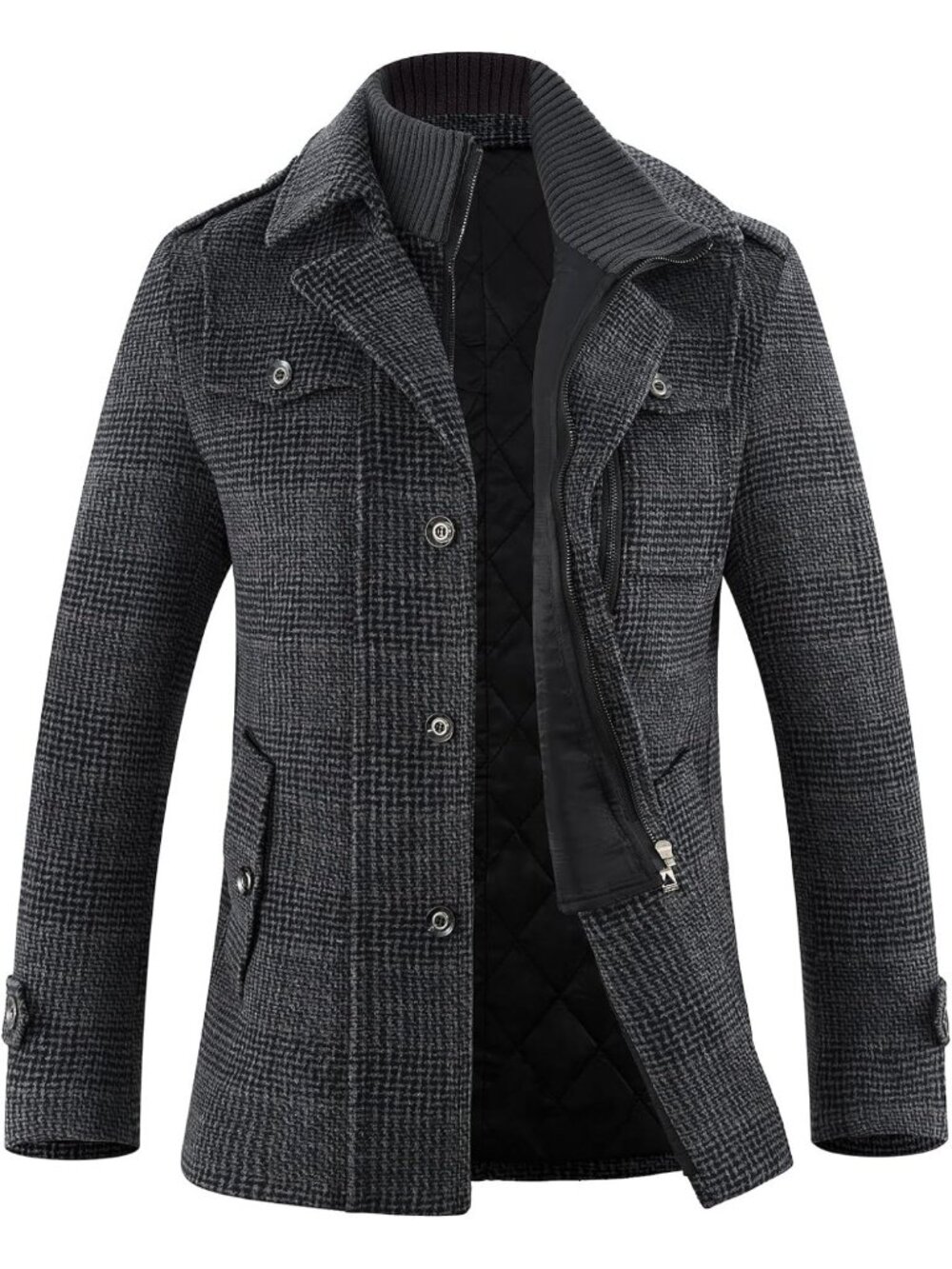 Stylish Men's Wool Pea Coat Jacket - Warm Winter Outerwear for Cold Weather